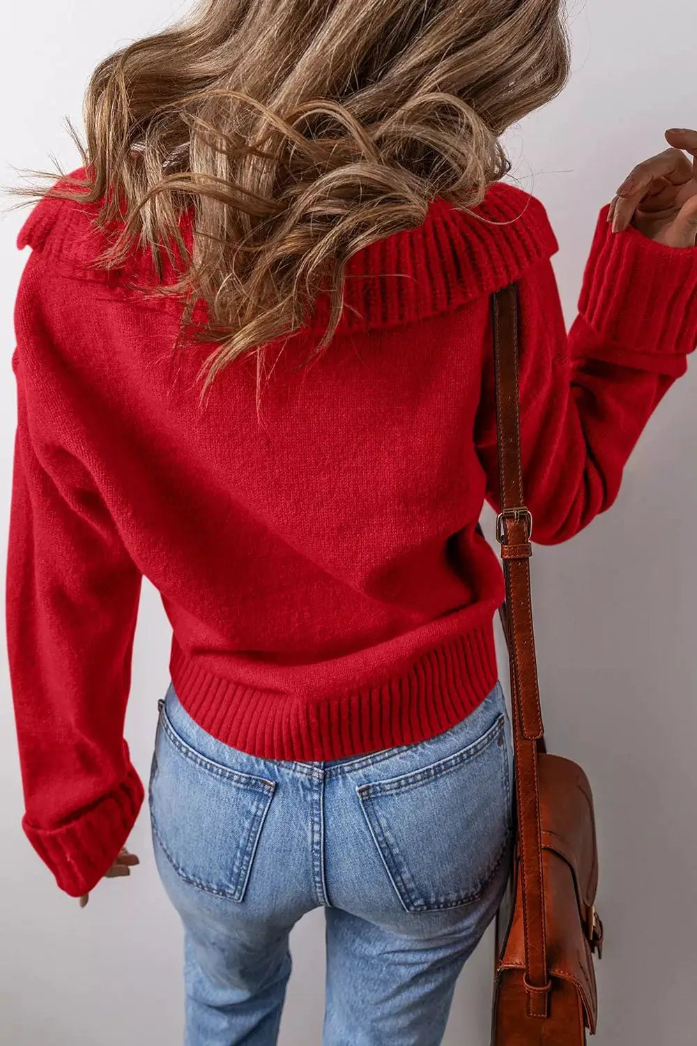 Ribbed Hem Long Sleeve Sweater by Trendsi