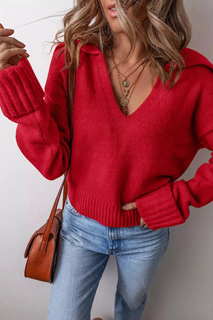 Ribbed Hem Long Sleeve Sweater by Trendsi