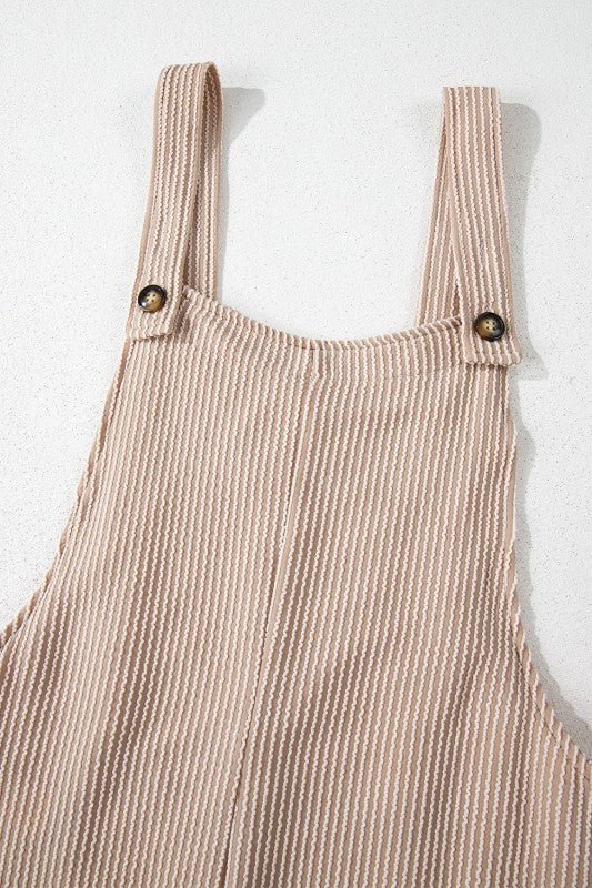 Ribbed Knit Patch Pocket Wide Leg Overalls - Bitsy Gypsy Boutique