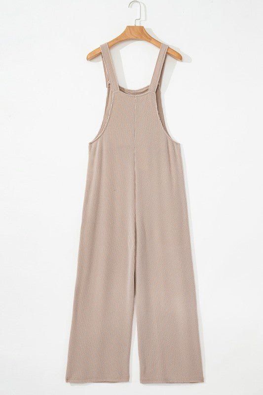 Ribbed Knit Patch Pocket Wide Leg Overalls - Bitsy Gypsy Boutique