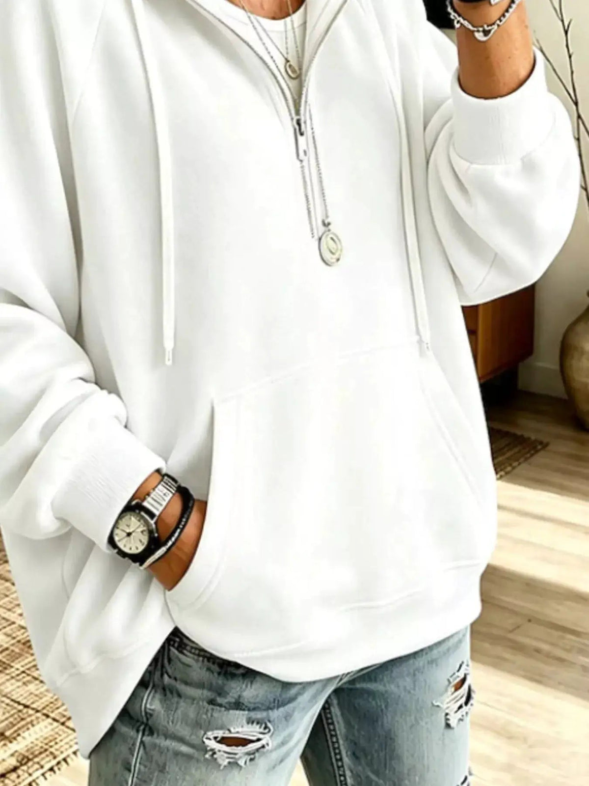 Ribbed Knit Quarter-Zip Hoodie with Kangaroo Pocket - Bitsy Gypsy Boutique