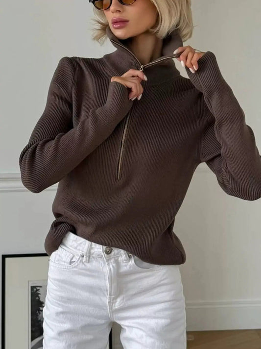 Ribbed Knit Quarter-Zip Long Sleeve Sweater - Bitsy Gypsy Boutique