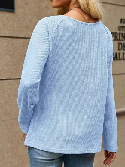 Ribbed Knit Raglan Sleeve T-Shirt by Trendsi