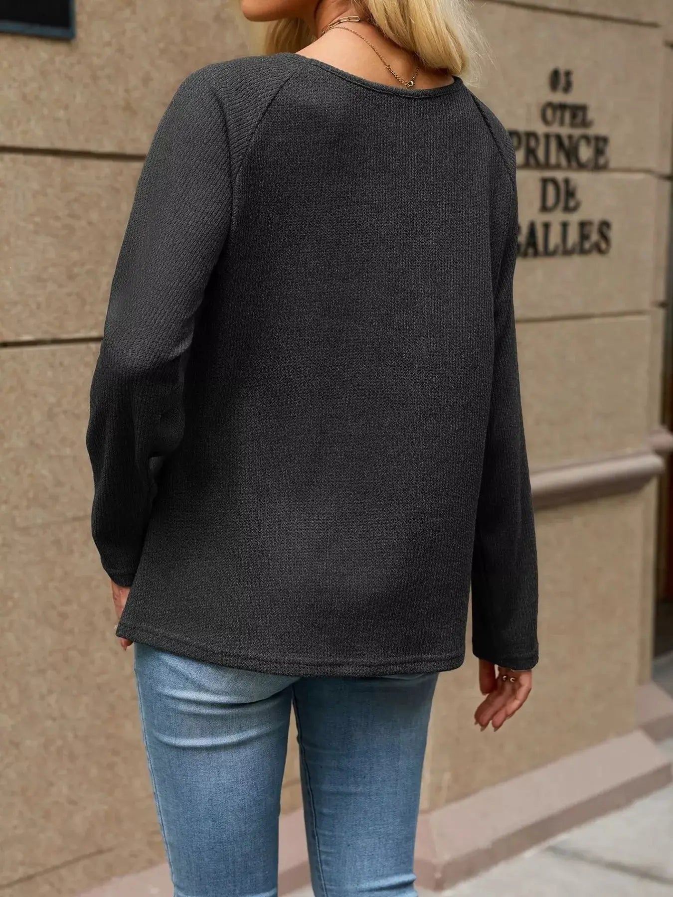 Ribbed Knit Raglan Sleeve T-Shirt by Trendsi