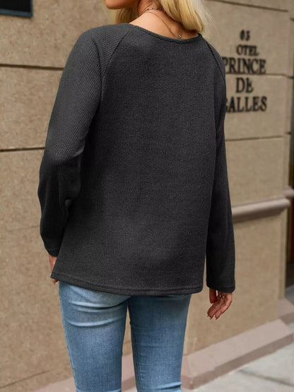 Ribbed Knit Raglan Sleeve T-Shirt by Trendsi