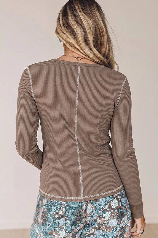 Ribbed Long Sleeve Top with Seam Detail - Bitsy Gypsy Boutique
