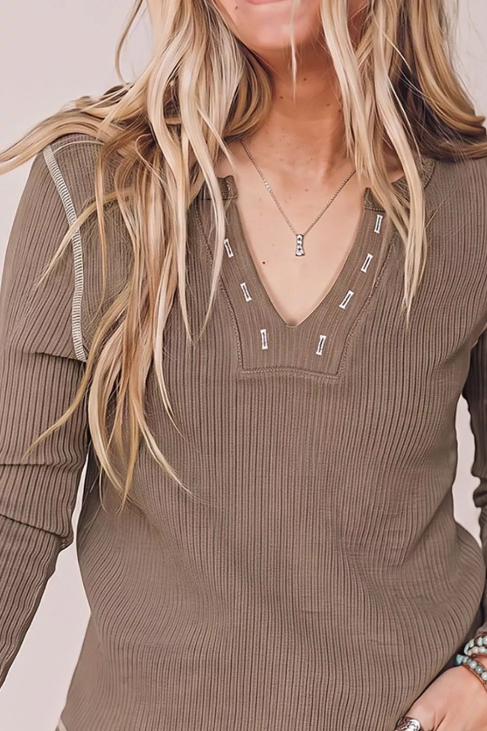 Ribbed Long Sleeve Top with Seam Detail - Bitsy Gypsy Boutique