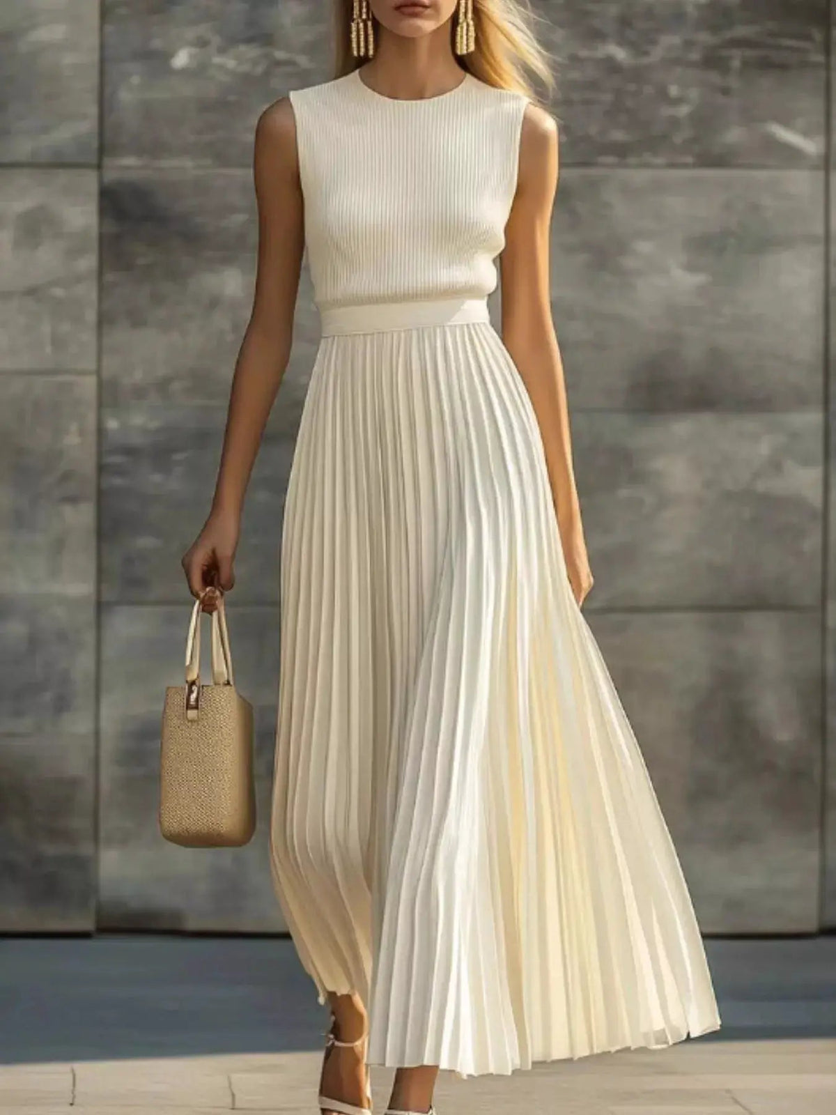 Ribbed Sleeveless Pleated Maxi Dress - Bitsy Gypsy Boutique