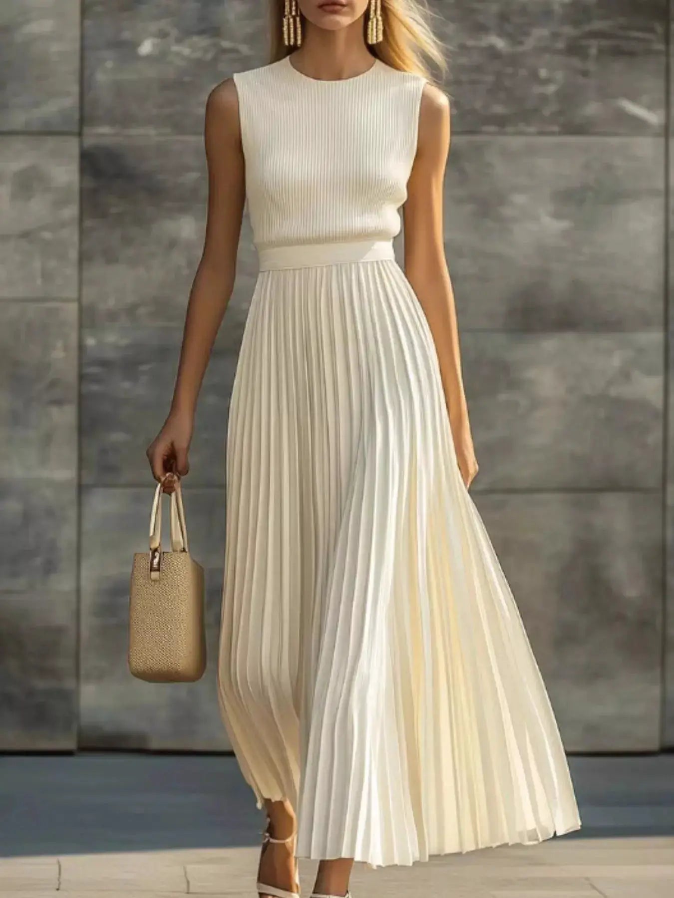 Ribbed Sleeveless Pleated Maxi Dress - Bitsy Gypsy Boutique