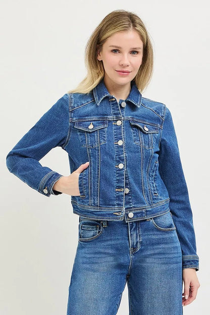 RISEN Basic Fitted Button Down Denim Jacket - Bitsy Gypsy Boutique