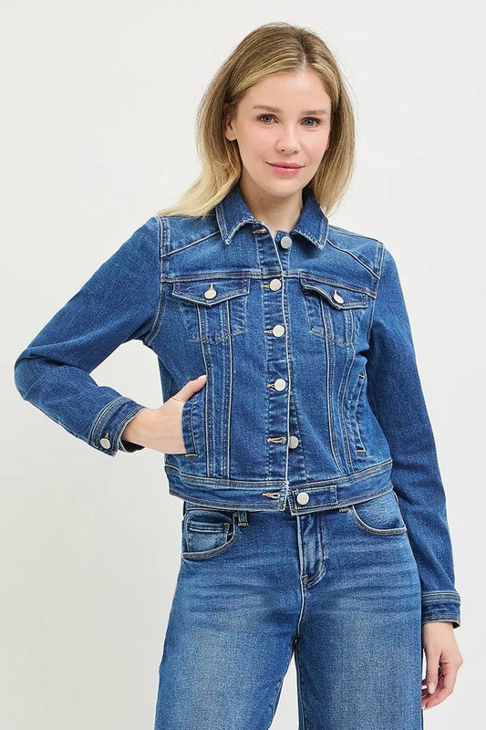 RISEN Basic Fitted Button Down Denim Jacket - Bitsy Gypsy Boutique