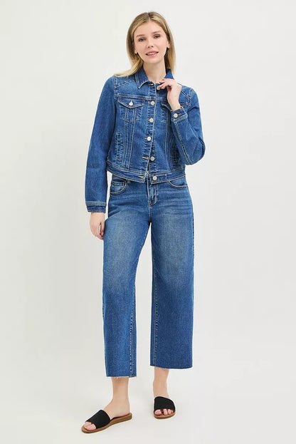 RISEN Basic Fitted Button Down Denim Jacket - Bitsy Gypsy Boutique