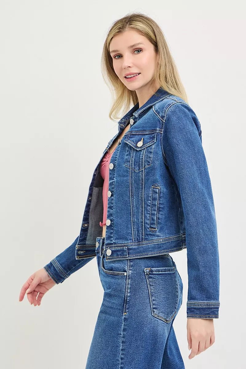 RISEN Basic Fitted Button Down Denim Jacket - Bitsy Gypsy Boutique
