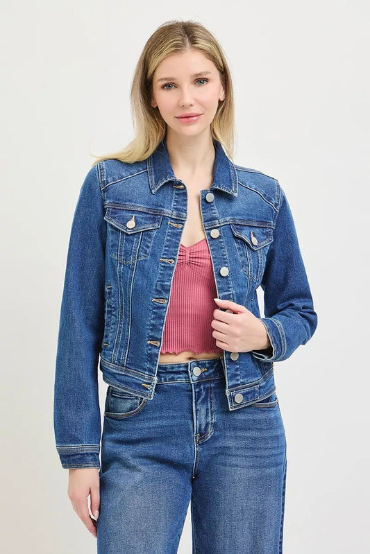 RISEN Basic Fitted Button Down Denim Jacket - Bitsy Gypsy Boutique