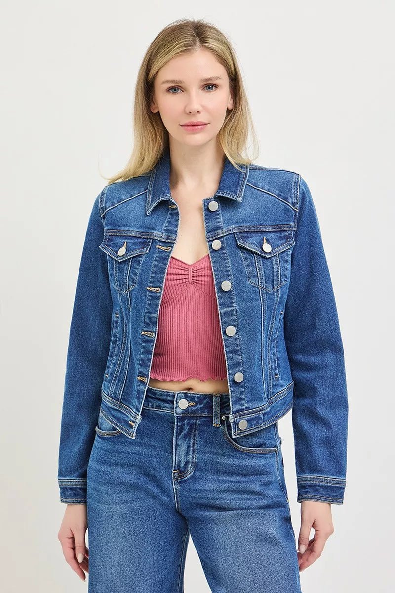 RISEN Basic Fitted Button Down Denim Jacket - Bitsy Gypsy Boutique