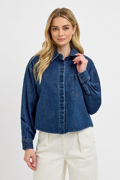 RISEN Button Up Long Sleeve Denim Shacket - Bitsy Gypsy Boutique