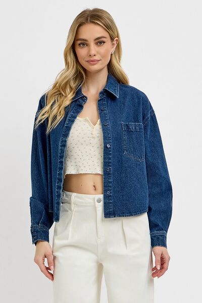 RISEN Button Up Long Sleeve Denim Shacket - Bitsy Gypsy Boutique