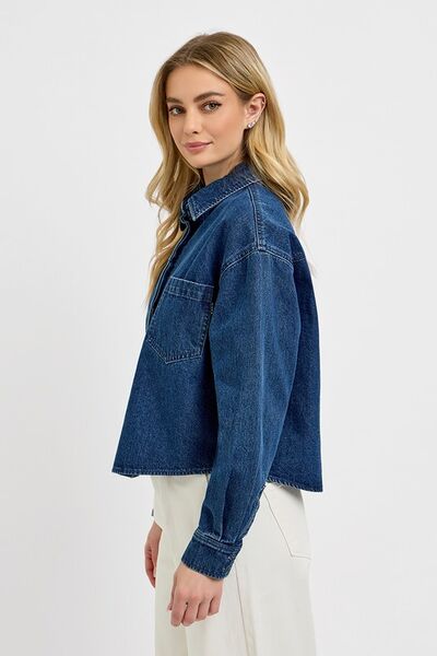 RISEN Button Up Long Sleeve Denim Shacket - Bitsy Gypsy Boutique