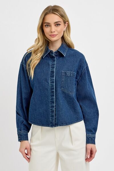 RISEN Button Up Long Sleeve Denim Shacket - Bitsy Gypsy Boutique