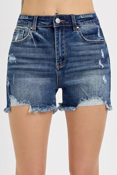 RISEN Distressed Raw Hem Denim Shorts - Bitsy Gypsy Boutique