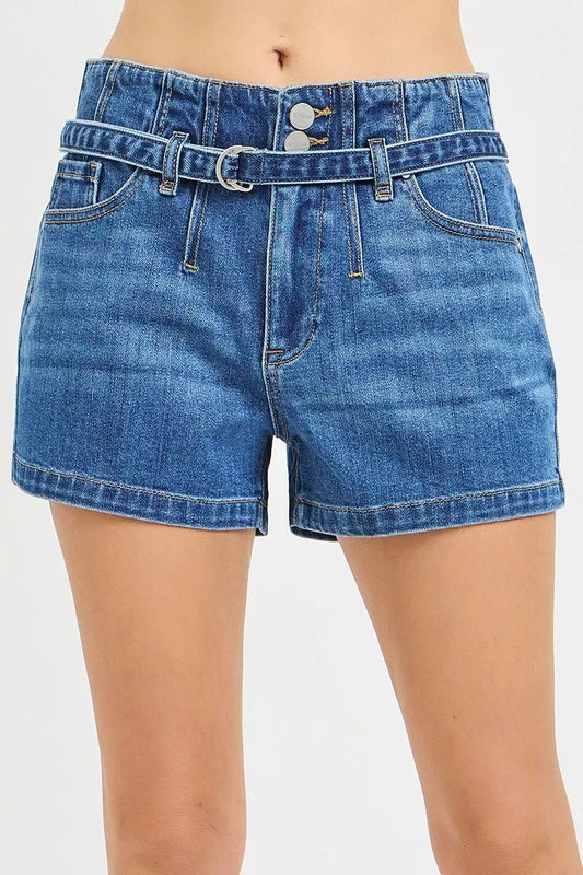 RISEN Double Button Slouchy Denim Shorts with Belt - Bitsy Gypsy Boutique