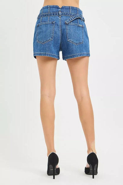 RISEN Double Button Slouchy Denim Shorts with Belt - Bitsy Gypsy Boutique