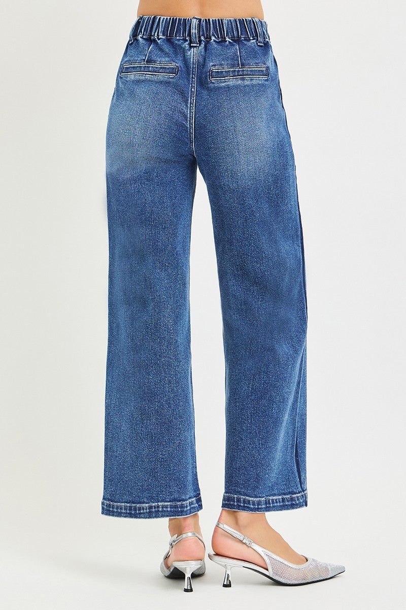 RISEN Elastic Band High Rise Cropped Wide Jeans - Bitsy Gypsy Boutique