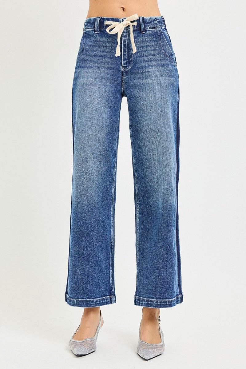 RISEN Elastic Band High Rise Cropped Wide Jeans - Bitsy Gypsy Boutique