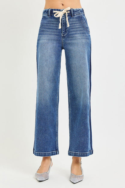RISEN Elastic Band High Rise Cropped Wide Jeans - Bitsy Gypsy Boutique