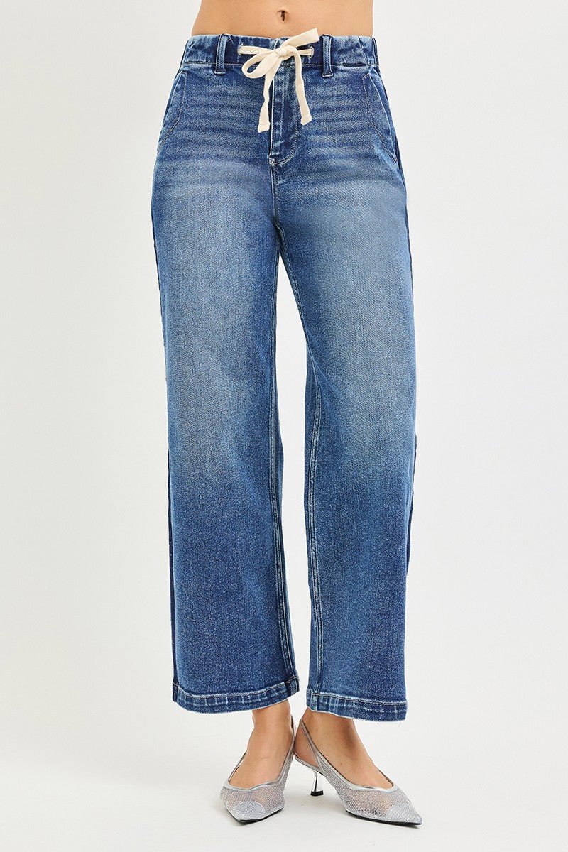 RISEN Elastic Band High Rise Cropped Wide Jeans - Bitsy Gypsy Boutique