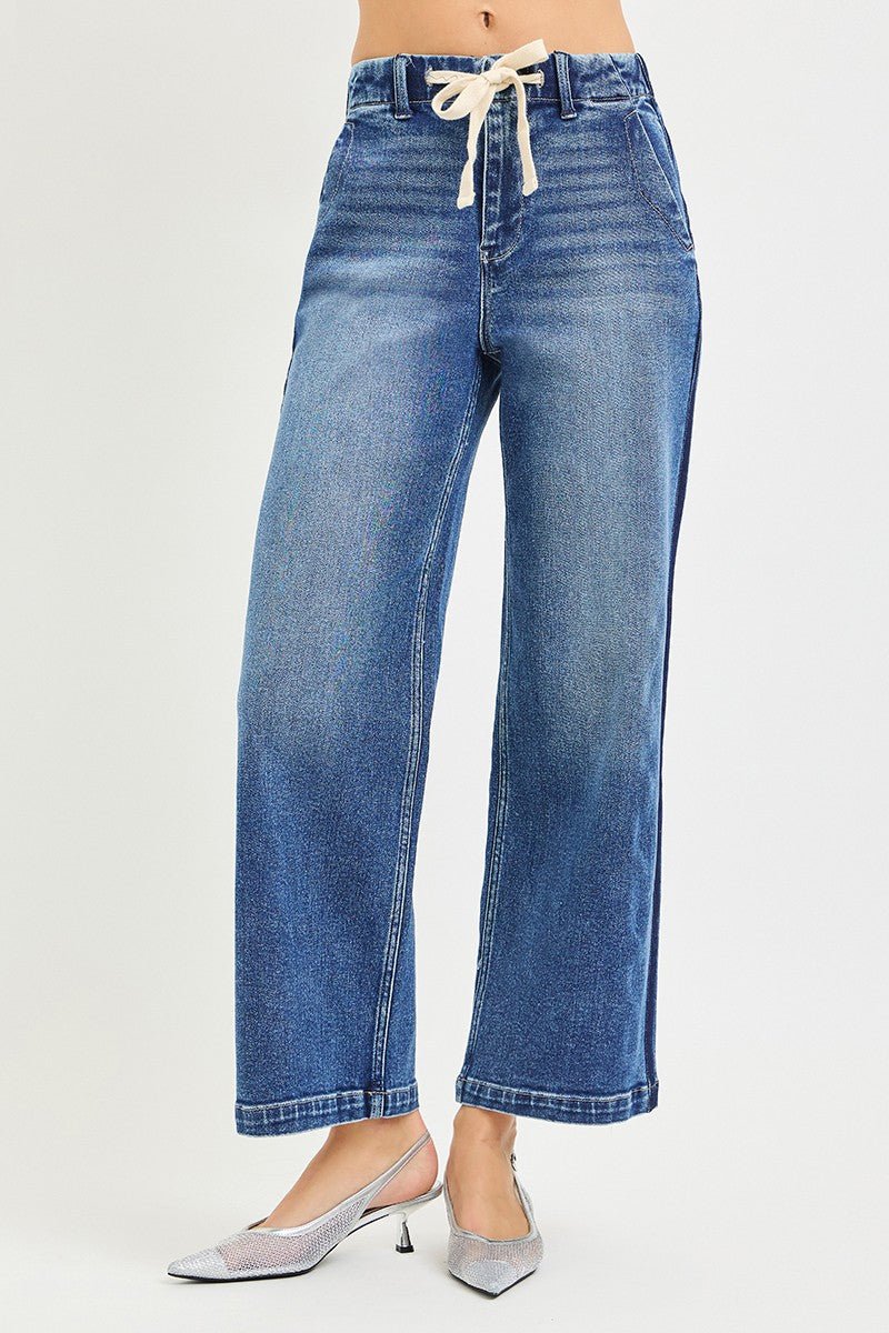 RISEN Elastic Band High Rise Cropped Wide Jeans - Bitsy Gypsy Boutique