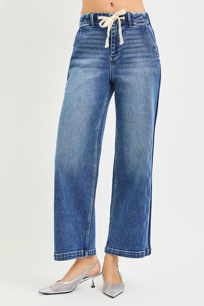 RISEN Elastic Band High Rise Cropped Wide Jeans - Bitsy Gypsy Boutique