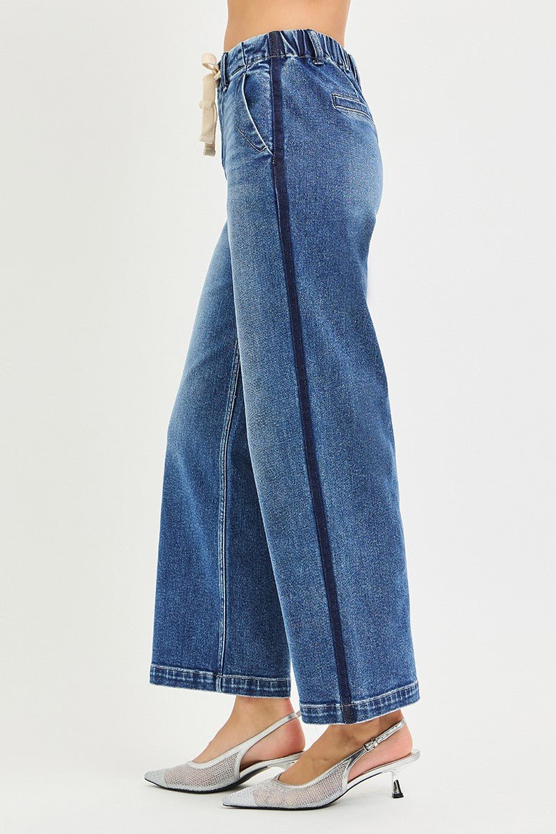 RISEN Elastic Band High Rise Cropped Wide Jeans - Bitsy Gypsy Boutique