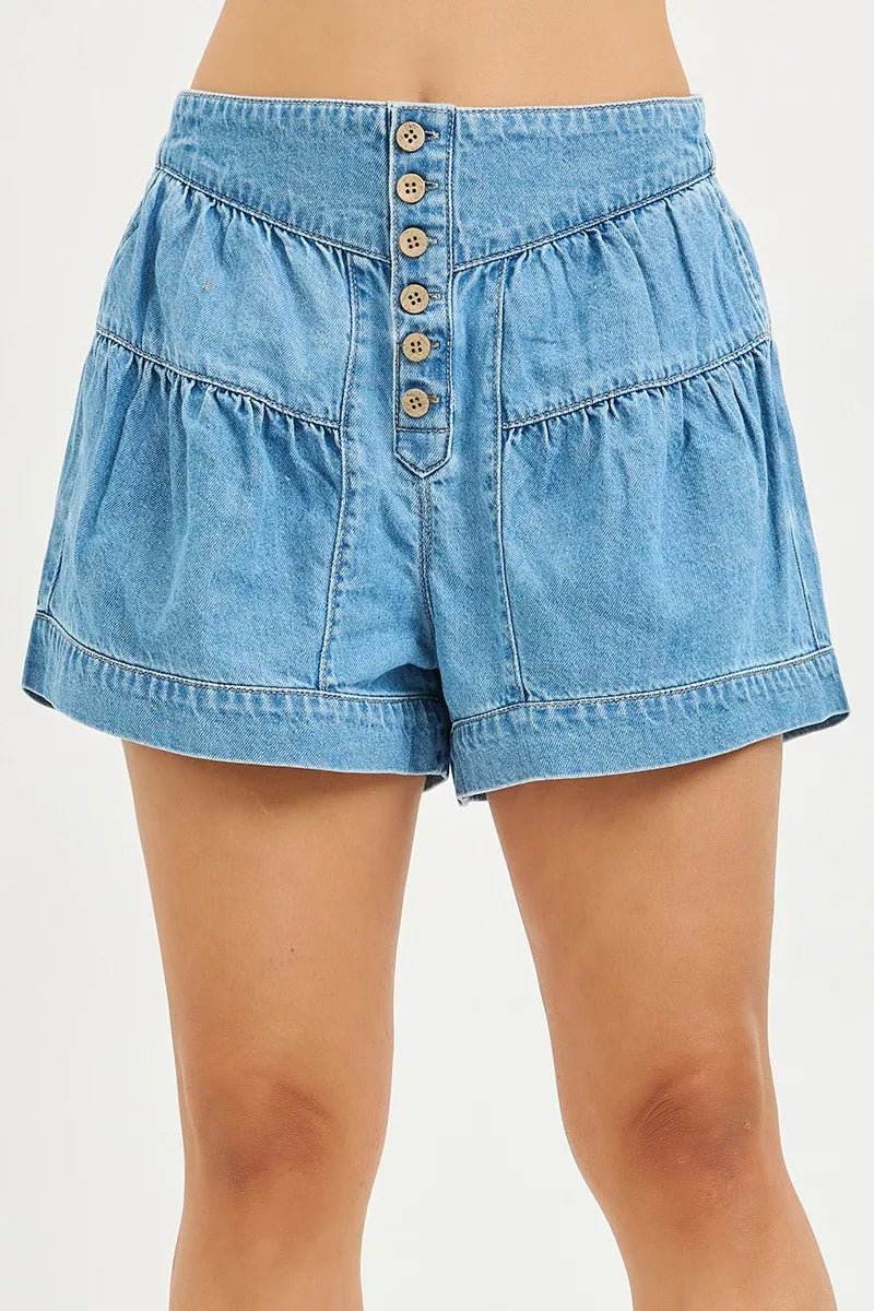 RISEN Elastic Band Slouchy Shorts With Shirred Detail - Bitsy Gypsy Boutique