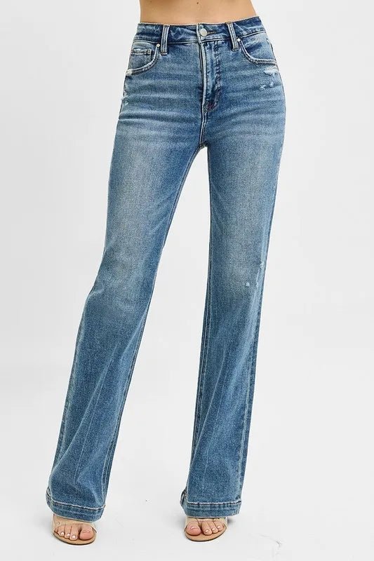RISEN Full Size Distressed Detail Bootcut Jeans Plus Size - Bitsy Gypsy Boutique