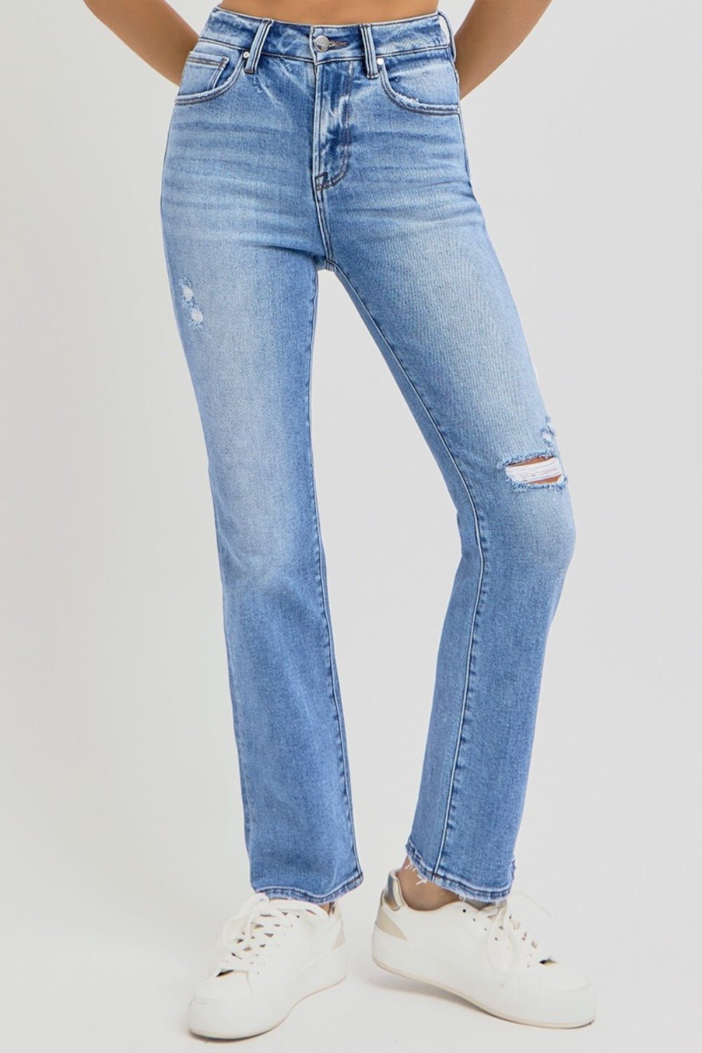 RISEN Full Size Distressed High - Rise Ankle Straight Jeans - Bitsy Gypsy Boutique