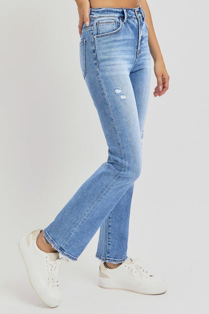 RISEN Full Size Distressed High - Rise Ankle Straight Jeans - Bitsy Gypsy Boutique