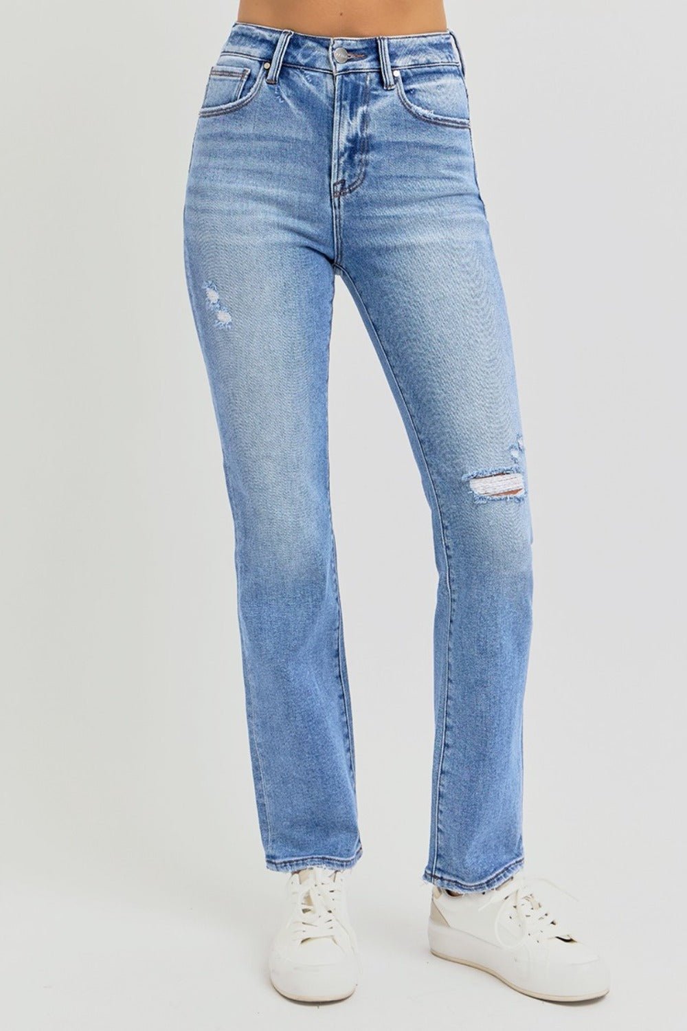RISEN Full Size Distressed High - Rise Ankle Straight Jeans - Bitsy Gypsy Boutique