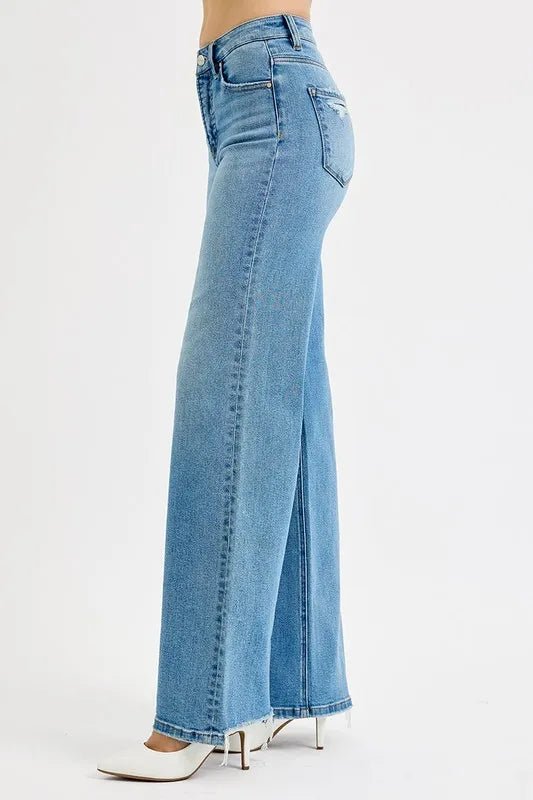 RISEN Full Size Distressed Wide Leg Jeans Plus Size - Bitsy Gypsy Boutique
