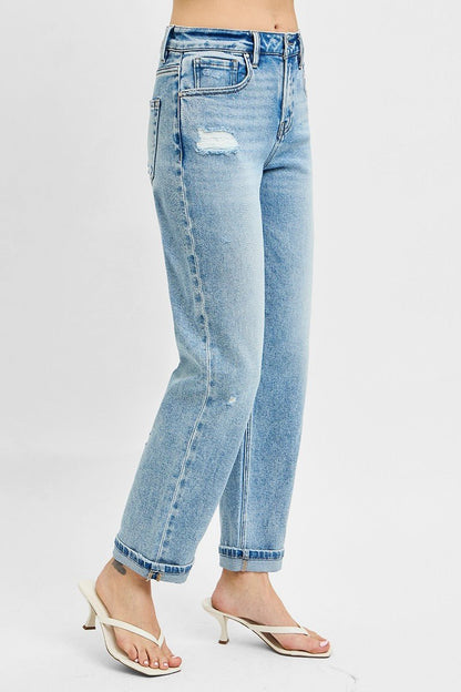 RISEN Full Size High Rise Ankle Boyfriend Distressed Jeans Plus Size - Bitsy Gypsy Boutique