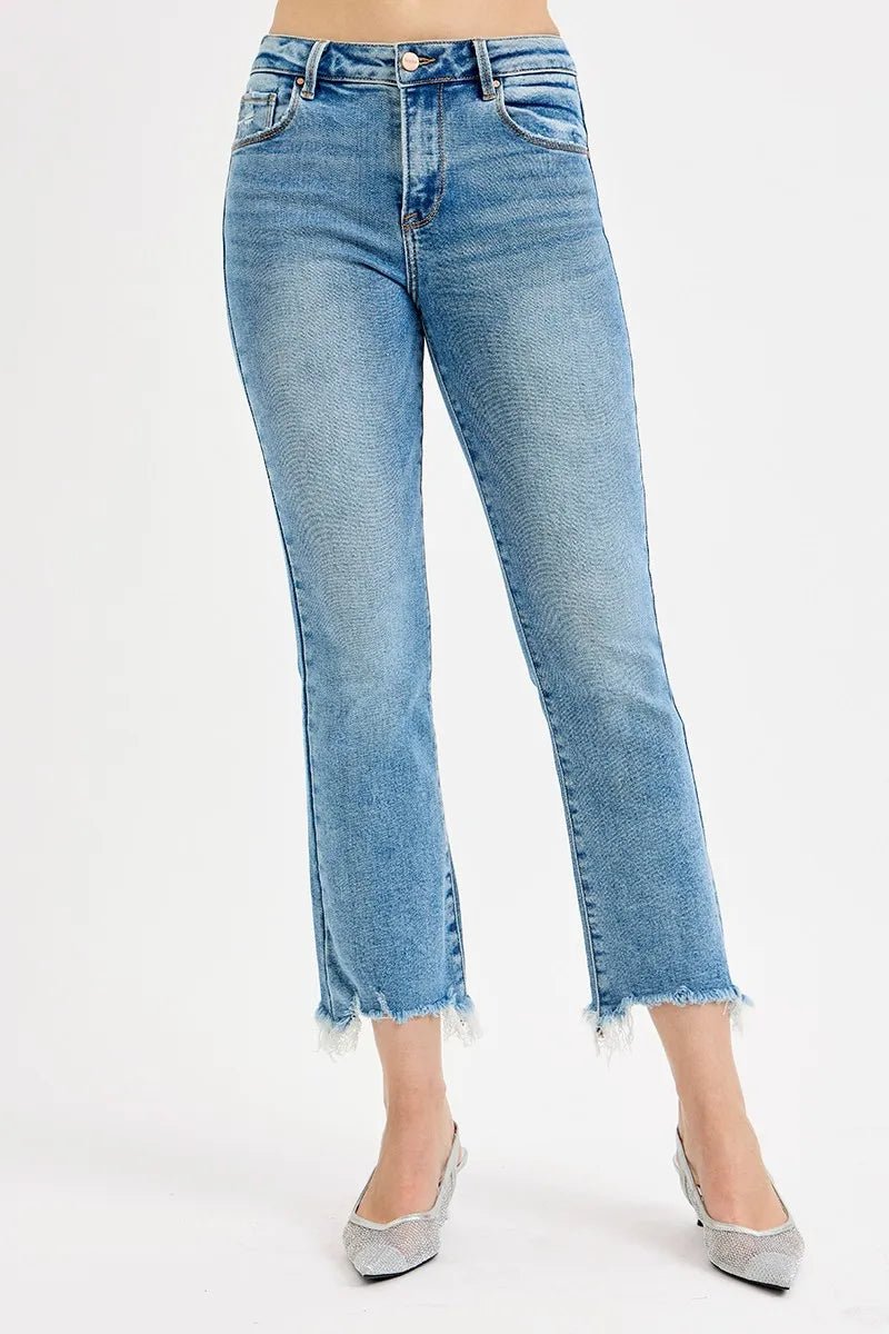 RISEN Full Size High Rise Crop Straight Slim Jeans Plus Size - Bitsy Gypsy Boutique