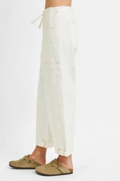 RISEN Full Size High Rise Crop Wide Barrel Cargo Pocket Jeans - Bitsy Gypsy Boutique