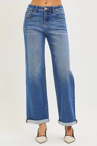 RISEN Full Size High Rise Relaxed Fit Ankle Straight Cuff Jeans Plus Size - Bitsy Gypsy Boutique