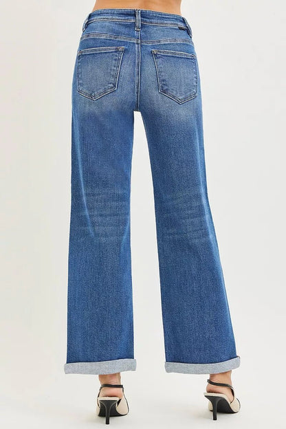RISEN Full Size High Rise Relaxed Fit Ankle Straight Cuff Jeans Plus Size - Bitsy Gypsy Boutique