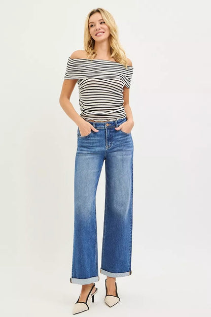 RISEN Full Size High Rise Relaxed Fit Ankle Straight Cuff Jeans Plus Size - Bitsy Gypsy Boutique