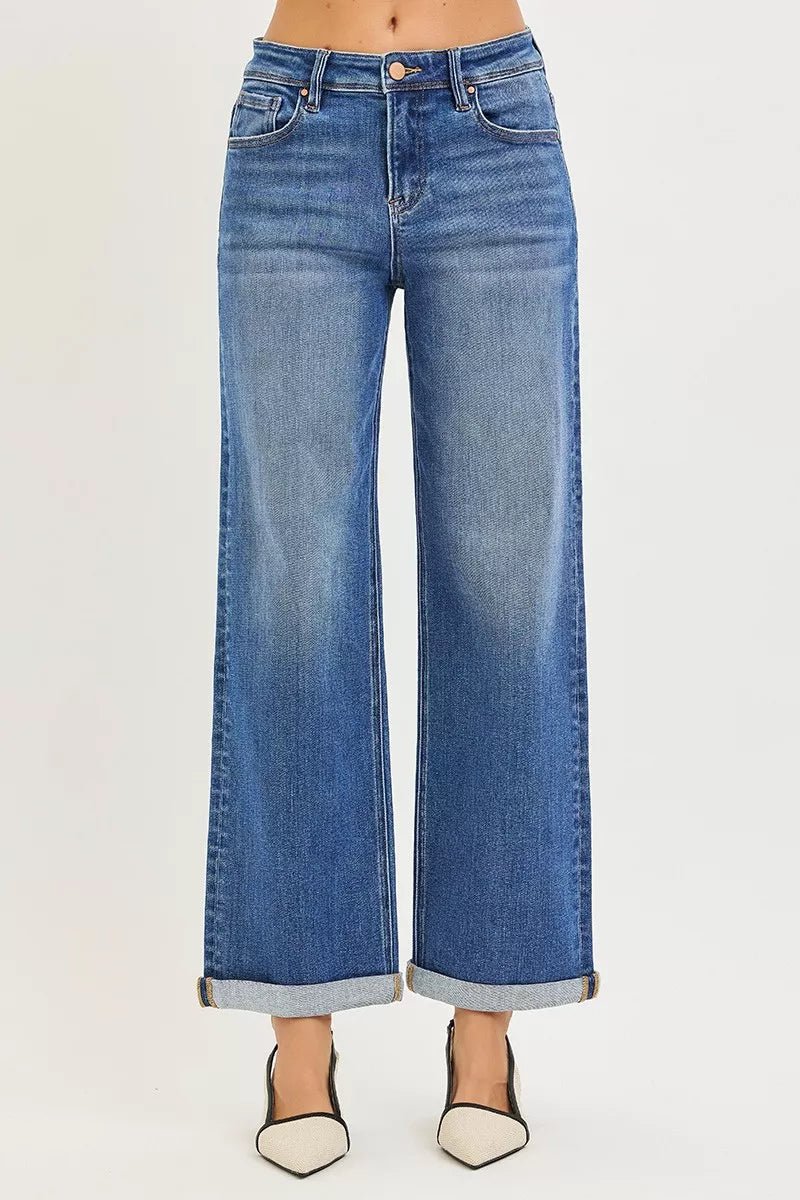 RISEN Full Size High Rise Relaxed Fit Ankle Straight Cuff Jeans Plus Size - Bitsy Gypsy Boutique