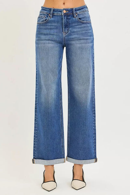 RISEN Full Size High Rise Relaxed Fit Ankle Straight Cuff Jeans Plus Size - Bitsy Gypsy Boutique