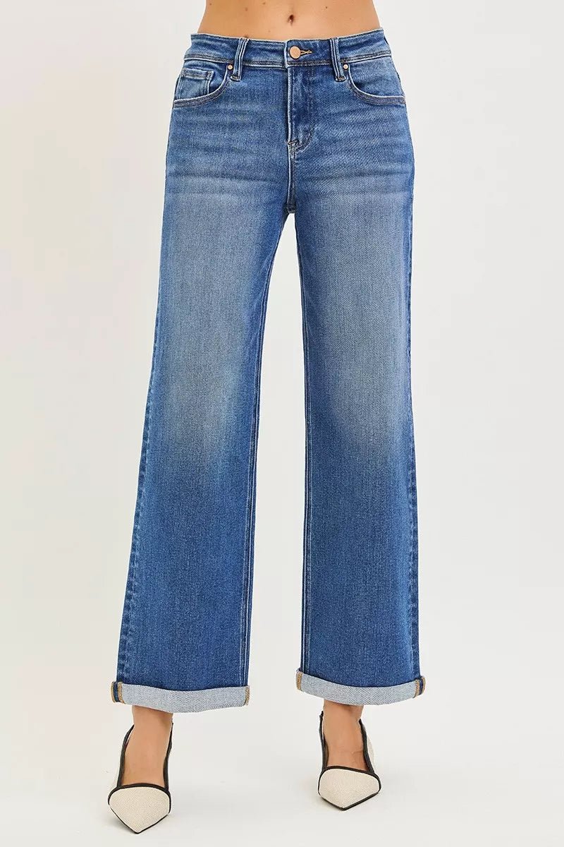 RISEN Full Size High Rise Relaxed Fit Ankle Straight Cuff Jeans Plus Size - Bitsy Gypsy Boutique