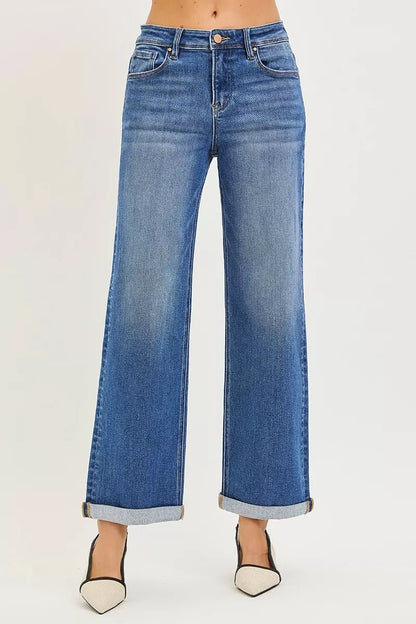 RISEN Full Size High Rise Relaxed Fit Ankle Straight Cuff Jeans Plus Size - Bitsy Gypsy Boutique