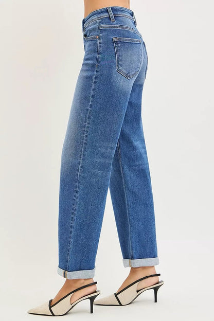 RISEN Full Size High Rise Relaxed Fit Ankle Straight Cuff Jeans Plus Size - Bitsy Gypsy Boutique
